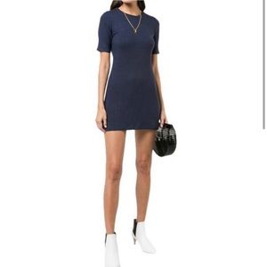 Reformation Gigi Ribbed Dress Short Sleeve Navy M